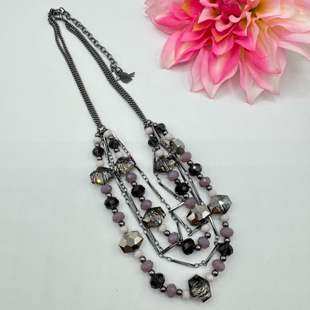Simply Vera Vera Wang Smoky Purple Glass Crystal Beaded Multistrand Necklace - Picture 5 of 10